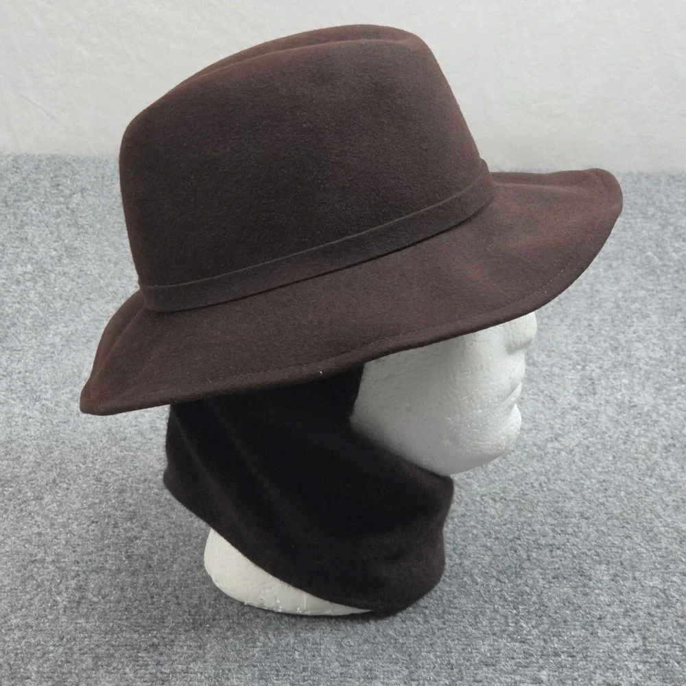 Vintage Adolfo II Doeskin Wool Felt Fedora Wide Brim Hat Brown Wrap Scarf 70s